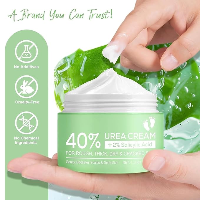 Urea Cream 40 Percent Plus 2% Salicylic Acid, 40% Urea Cream Suitable for Rough and Cracked Skin on Heels Ankles and Knees Deeply Moisturize Exfoliate Soften and Loosen Dry Callused Skin-4.23 Oz(120g)