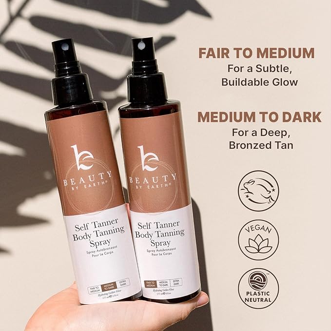 Self Tanner Spray - USA Made with Natural & Organic Ingredients, Fast Drying Spray Tan for Pale Skin, Non Toxic Gradual Tanning Spray, Sunless Tanning Water for Women & Men, Fair to Medium