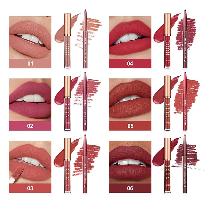 YOUNG VISION 6 Colors Matte Lipstick & Lip liner Combo Set, Matte Lip Makeup Srt - Durable, Waterproof, Long Wear, Cruelty Free for Girls, Women, Beginners Teenagers