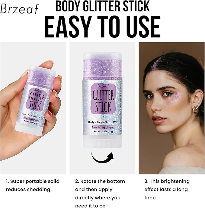 Brzeaf Fairy Costume Body Face Glitter, Shimmery&Long Lasting, Waterproof Chunky Glitter for Face/Body/Hair/Eyes, Singer Concert Music Rave Festival