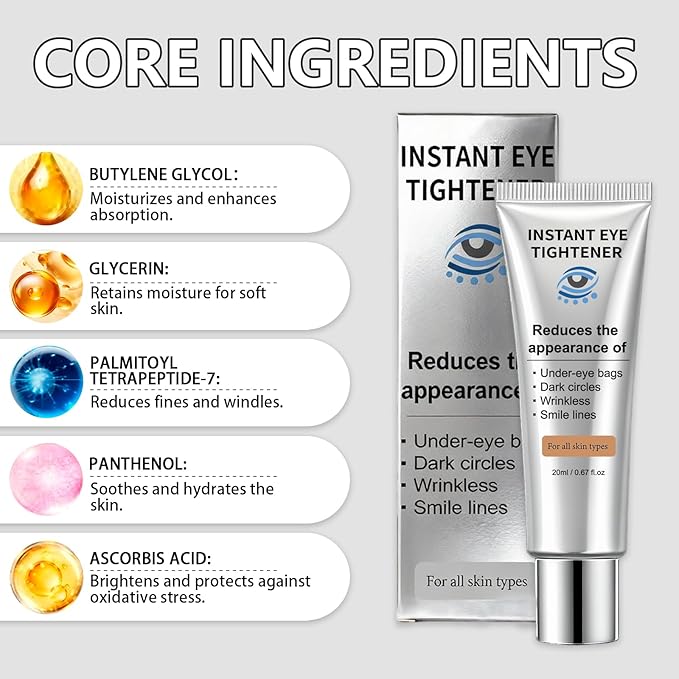 Instant Under Eye Lift Serum - Anti-Aging Formula for Under Bags and Wrinkles, Temporary Eye Tightener Cream Firming Primer Visibly Improves Dark Circles, Fine Lines & Crow's Feet, 1 PC, 0.7 Fl.Oz
