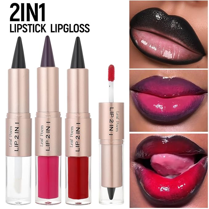 2-in-1 Double-Ended Matte Lip Liner & Lip Gloss Duo, Peach Nude Ombre Lip Combo Pencil, Lip Liner and Lipstick Gloss Set for Defined & Fuller Looking Lips, #04 Peach Nude