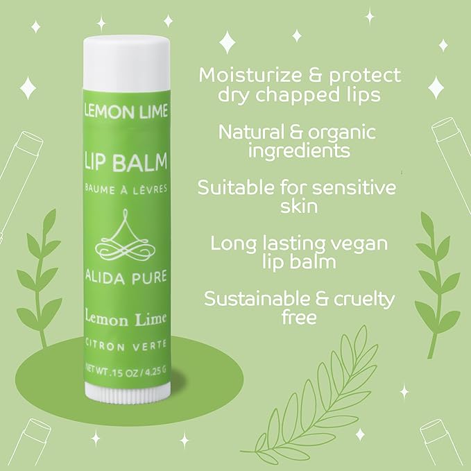 ALIDA PURE Citrus Lip Balm Collection, Vegan Set, Bees Wax Free, Coconut Oil Free, with Organic Jojoba and Avocado Oil, Vitamin E, Natural Moisturizer For Dry Cracked Lips, 3 Tube Set