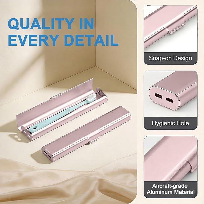 Portable Toothbrush Travel Case: Breathable & Dirt-Proof Hotel Camping Outdoor - Aluminum for Storage Recyclable Traveler (1, Rose Gold)