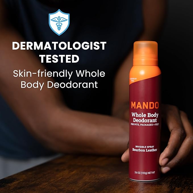 Mando Whole Body Deodorant For Men - Invisible Spray Deodorant - 72 Hour Odor Control - Low Irritation Formula - Aluminum Free, Benzene Free - 3.6 ounce - 3pk - Bourbon Leather, Mt Fuji, Pro Sport