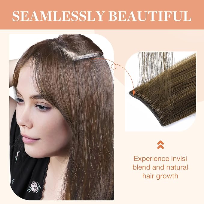 GOO GOO Invisi Edge Clip in Hair Extensions Set, 14inch 110g, 4pcs Injected Seamless PU Clip ins and 3pcs Classical PU Clip ins Virgin Real Human Hair, #(T4/27) P4
