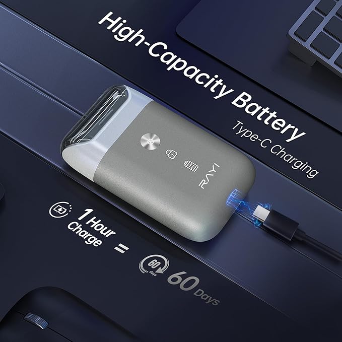 Portable Electric Razor for Men with 8,000 RPM Dual Floating Blade, 1H Charge for 60 Days, Type-C, IPX7 & Anti Pinch, Design for Daily/Travel Use, Electric Foil Shavers for Face, Gray