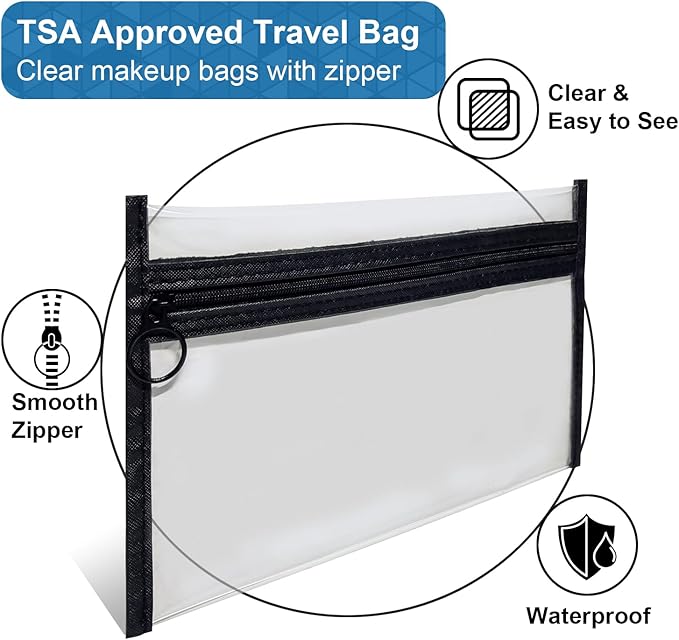 LMBTNCG TSA Approved Clear Toiletry Bags, 3 Pack Waterproof PVC Travel Organizer Pouches with Zipper, Transparent Makeup Cosmetic Cases for Airport Security