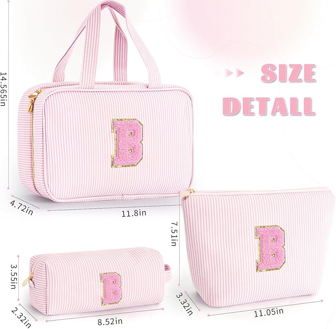 Fystdtote Initial Cute Toiletry Makeup Bag Pouch Cosmetic Travel Bag | Gift for Niece Sister Friend Female Her Mom | Birthday Gifts for Women Daughter Gifts - Pink B