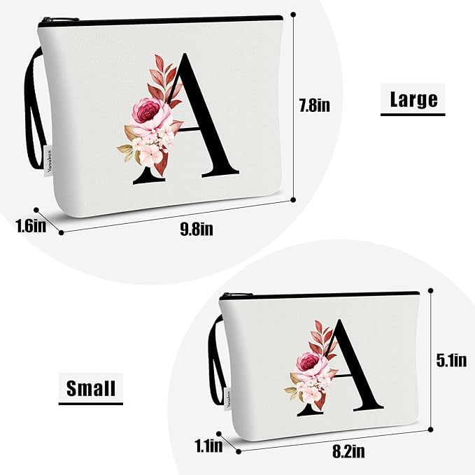 Vavabox A-Z Personalized Makeup Bag, Birthday Gifts for Women Mom, Gifts for Best Friend, Bride Bridesmaid Cosmetic bag (L, 03-White Set)