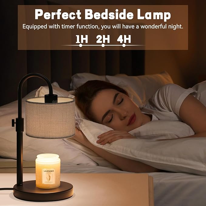Candle Warmer Lamp with Timer, Dimmable Candle Wax Warmer Candle Lamp with 2 Bulbs, House Warming Gifts Christmas Gifts for Women Bedroom Home Decor (Gray-Upgraded)