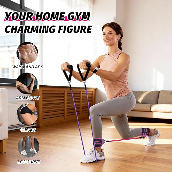 WHATAFIT Resistance Bands, Exercise Bands，Resistance Bands for Working Out, Work Out Bands with Handles for Men and Women Fitness, Strength Training Home Gym Equipment
