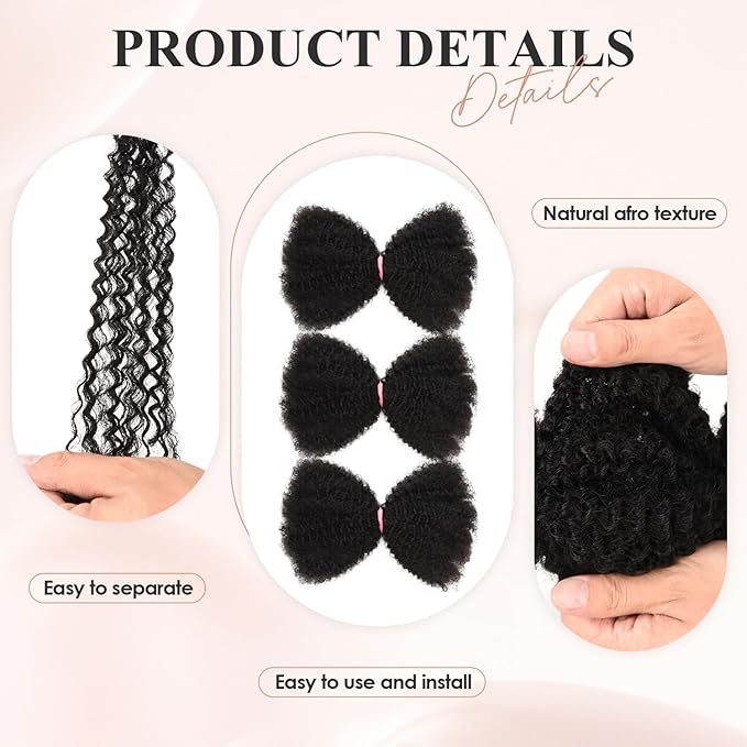 Teresa Afro Kinkys Bulk Human Hair For Twists, Afro Kinky-Curly Human Hair Bulk For Dreadlocks Extensions,Bulk Human Braiding Hair Bulk Hair Natural And Soft (16 Inch, 50g/Pack)