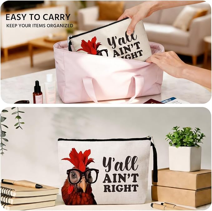 Funny Chicken Gift Chicken Lover Gifts Cosmetic Bag Chicken Lady Gifts Country Makeup Bag for Women Wife Farm Gifts Chicken Themed Gifts Chicken Stuff Chicken Mom Gifts Travel Bag Bachelorette Party