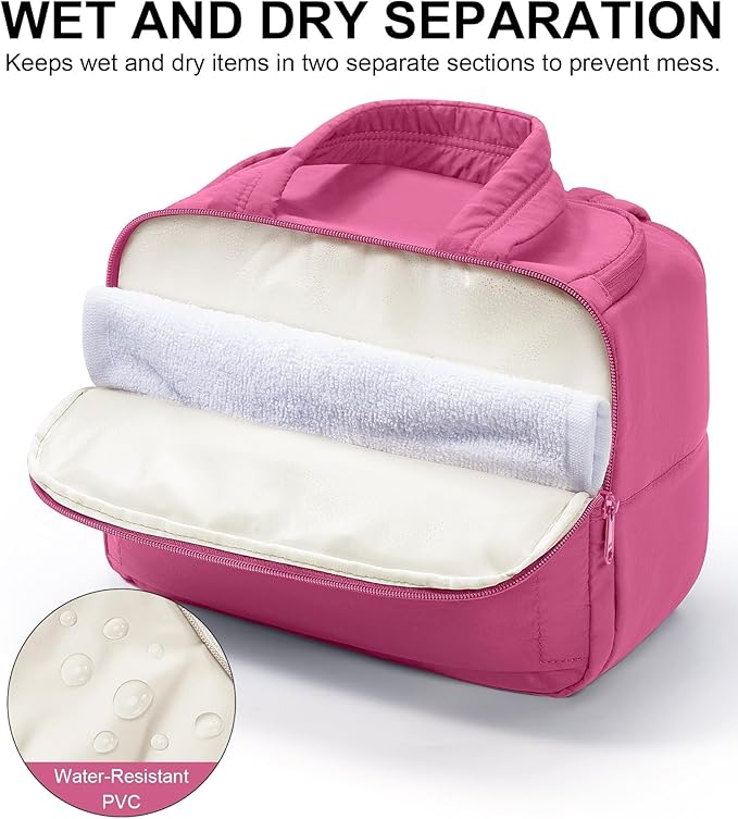 Bagstellar Travel Toiletry Bag, Lightweight Wide-open Large Puffy Toiletry Bag for Women, Quilted Makeup Bag Organizer Water-resistant Cosmetic Bag with Handle for Toiletries, Essentials, Accessories
