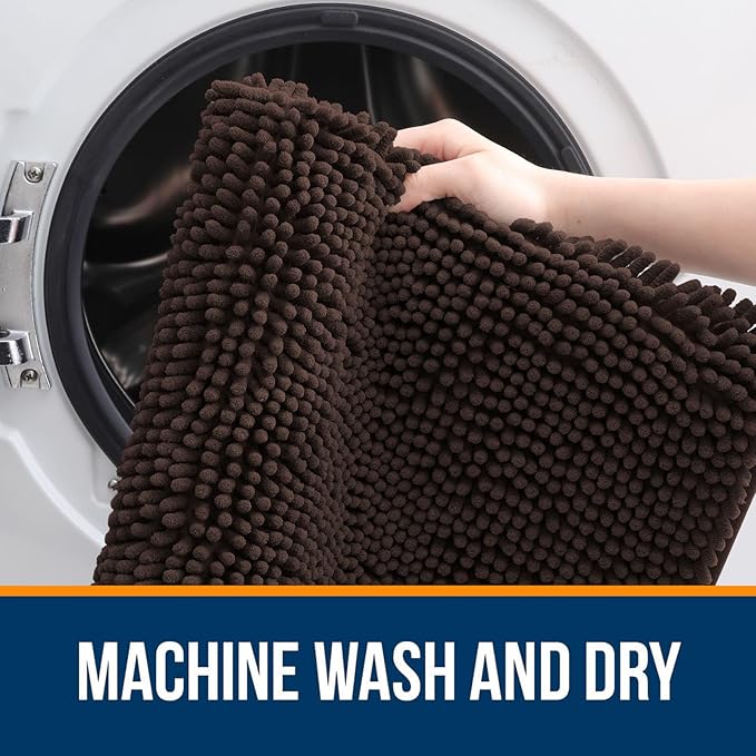 OLANLY Bathroom Rugs 40x32, Extra Soft Absorbent Chenille Bath Rugs, Rubber Backing Quick Dry, Machine Washable Bath Mats for Bathroom Floor, Tub and Shower, Home Decor Accessories, Brown