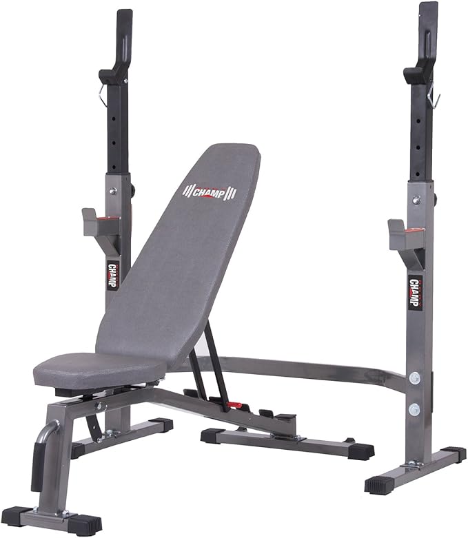 Body Champ Olympic Weight Bench with Squat Rack Included PRO3900, Grey
