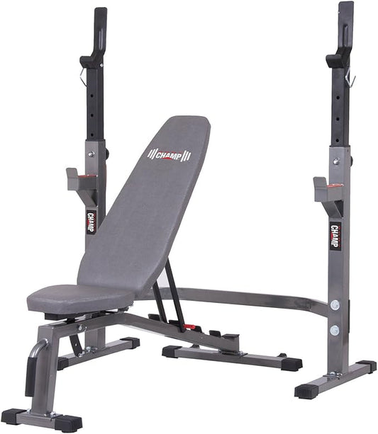 Body Champ Olympic Weight Bench with Squat Rack Included PRO3900, Grey