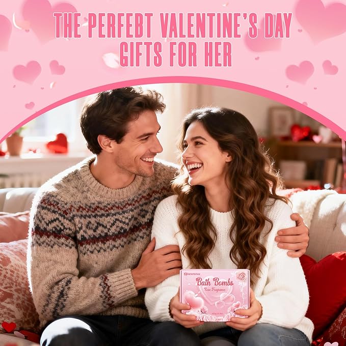 Valentines Bath Bombs for Women, XXL 4-Pack Handmade Natural & Organic Rose Essential Oil, Valentines Day Gifts for Her Him, Valentines Day Basket Birthday Gifts for Wife Daughter Girlfriend Coworkers