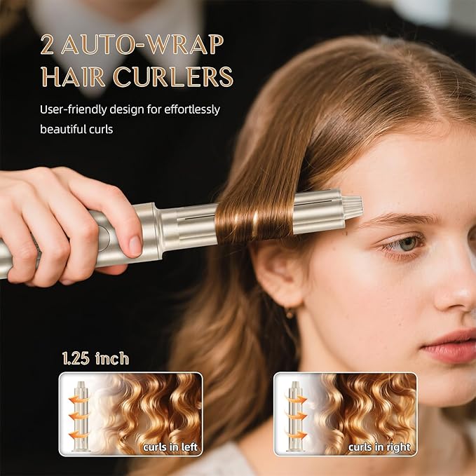 DORISILK 8 in 1 Hair Styler & Hair Dryer Brush Blow Dryer, 110,000 RPM High-Speed Hot Brush Styler and Auto Wrap Curlers, Ionic Smooth for Straightening Curling Volumizing Fast Drying, Champagne Gold