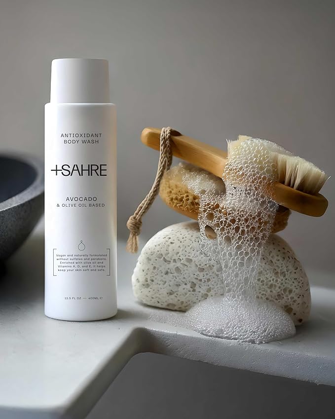 +SAHRE Natural Body Wash – Olive Oil & Avocado | Antioxidant-Rich | Vegan, Paraben-Free | 13.5 fl oz