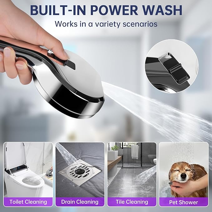 Filtered Shower Head with Handheld, High Pressure 9 Spray Mode Showerhead with Filters, 20 Stage Shower Filter Head for Hard Water, Anti-clog Nozzles, 59" Hose,Showerhead with Built in Power Wash Mode