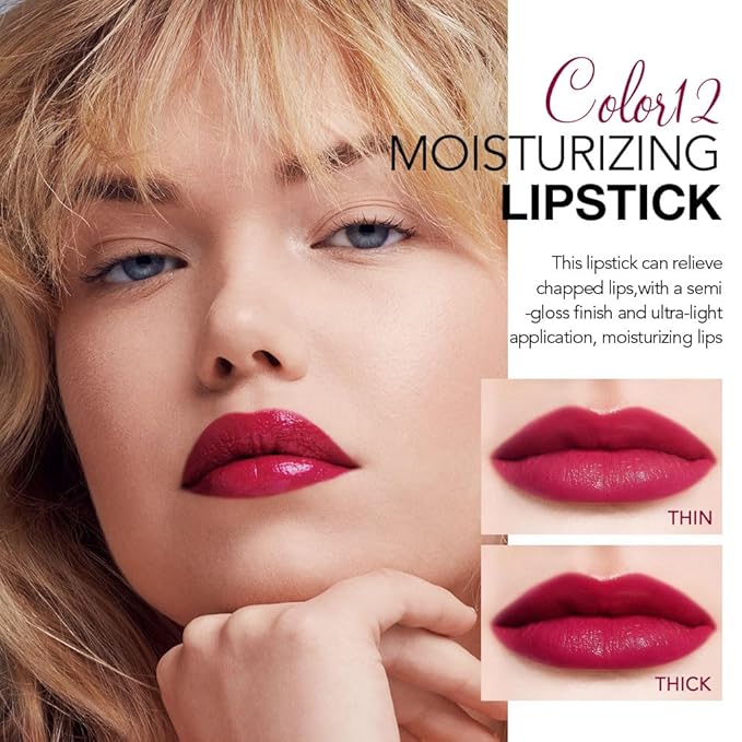 HHLTOH 1Pcs Tinted Lip Balm Moisturizing Lipstick – Waterproof Hydrating Matte Lip Balm for Women, Creamy Natural Color Stain for Dry Lips,Soft Matte Finish with Subtle Scent (#12 Berry Rose Red)