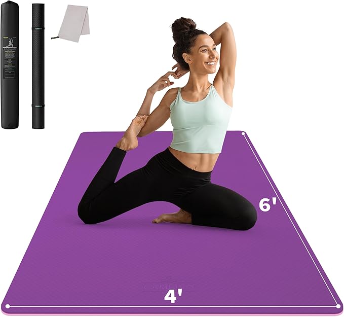 CAMBIVO Large Yoga Mat (6'x 4'), Extra Wide Workout Mat for Men and Women, 0.24''/0.32''/0.4''/0.48'' Thick Exercise Fitness TPE Mat for Home Gym, Yoga, Pilates, Workout (Barefoot Exercise)