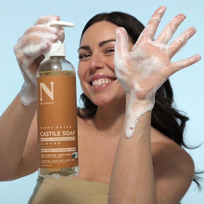Dr. Natural Castile Liquid Soap - Multi-Use Body Wash, Shampoo and Face Wash - Hydrating Body Soap for Skin, Hair, Pets and Home - Almond - 16 oz