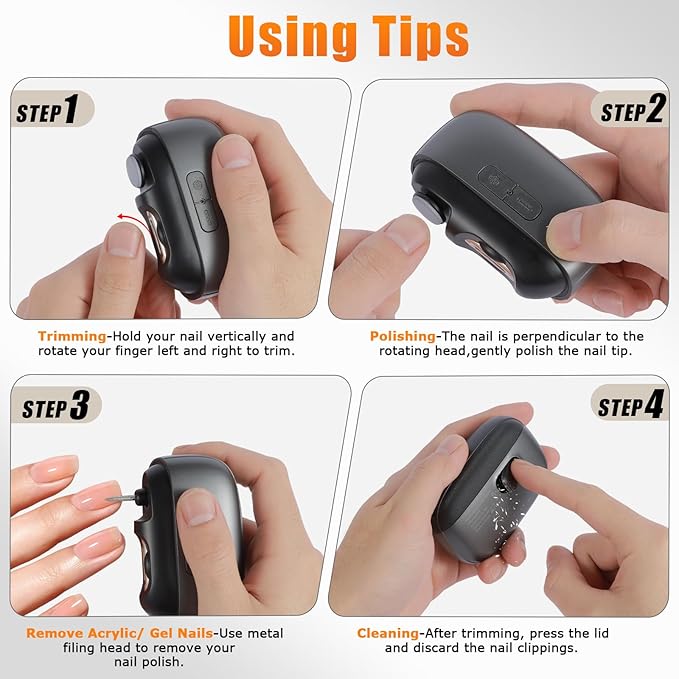 3 in 1 Automatic Electric Nail Clipper Smart Nail Clipper with Polishing, Dust Storage & LED Light 2-Speed Adjustable USB Rechargeable Nail Trimmer for Seniors Kids Adults
