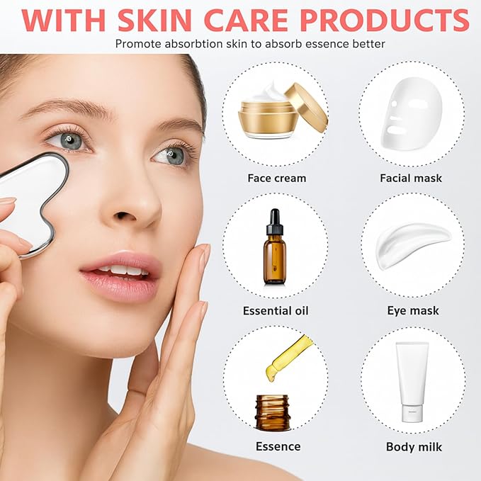 Stainless Steel Gua Sha and Face Roller Set Facial Massager Tools, Lymphatic Drainage Massager Metal Gua Sha Skin Self Care Gifts for Women