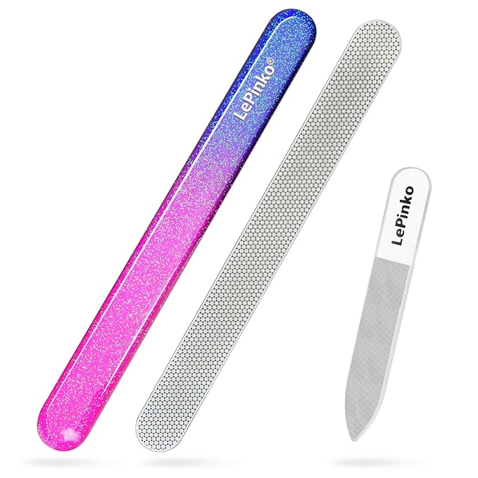 Diamond Nail File with Crystal Nail Shiner Set, Stainless Steel Nail File with Nano Glass Buffer, Metal Sapphire File with Nail Polisher, Professional Manicure Pedicure Kit for Salon Home and Travel