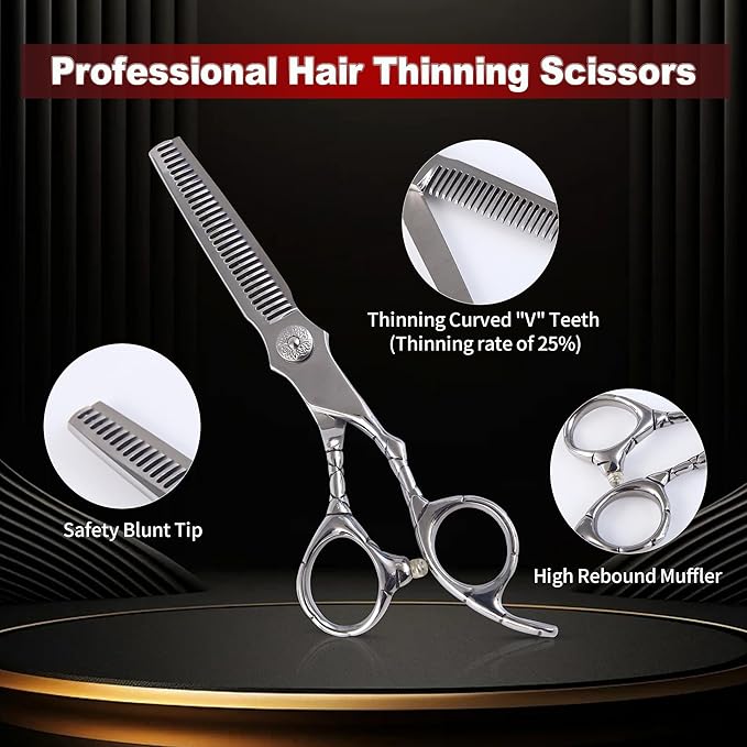 Hair Cutting Scissors kit Professional Home Hair Cutting Barber Grooming Thinning Shears Set 440C Stainless Steel Hair Cutting Scissors Shears Kit (Silver)