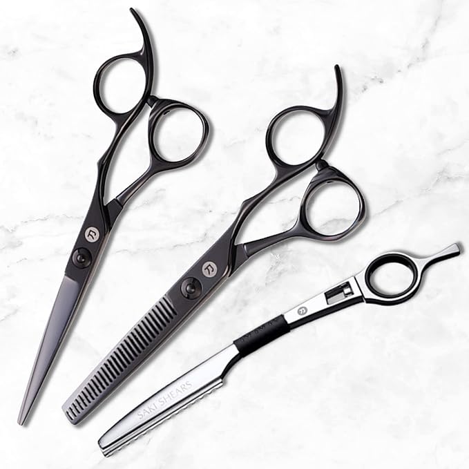 Saki Shears Katana Set of Professional Japanese Hair Shears with Black Finish - 6 Inches - Includes Cutting and Thinning Shears