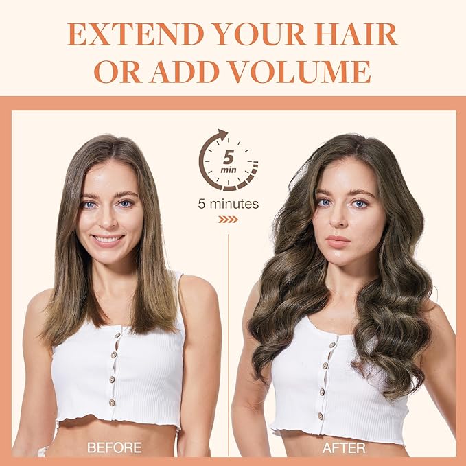 GOO GOO Invisi Edge Clip in Hair Extensions 18inch 130g 7Pcs Injected Seamless PU Clip in Hair Extensions, Virgin Real Human Hair, 3/8/613 Balayage Walnut Brown to Ash Brown and Bleach Blonde