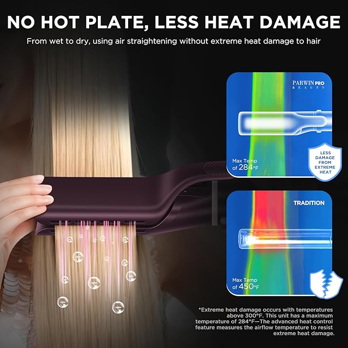 7-in-1 Hot Air Styler, PARWIN PRO BEAUTY Travel Dual Voltage MaxAIR 2.0 Multi-Styler Set, 110,000RPM High Speed Hair Dryer Brush with Air Hair Straightener, 1.1 Inch Auto-Wrap Curlers, Jasper Plum