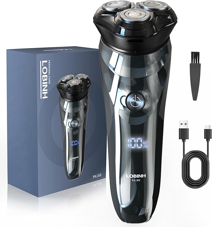 Electric Shaver for Men, 100% Washable Rechargeable Waterproof Electric Razor Wet & Dry Shaving with Pop-up Trimmer, 1 Hour Fast Charging, 4D Floating Head, LCD Power Indicator