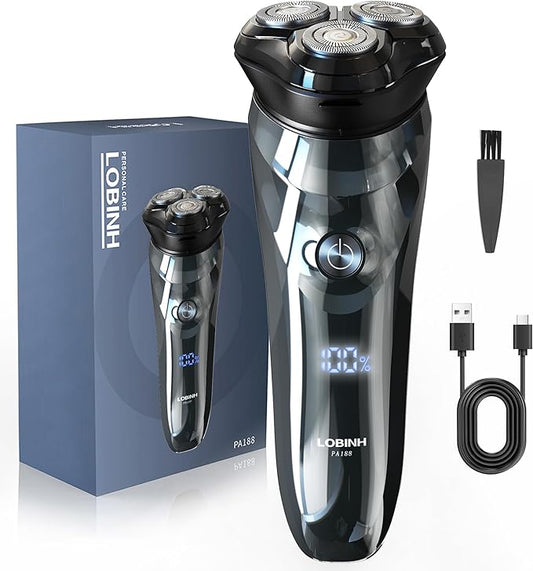 Electric Shaver for Men, 100% Washable Rechargeable Waterproof Electric Razor Wet & Dry Shaving with Pop-up Trimmer, 1 Hour Fast Charging, 4D Floating Head, LCD Power Indicator