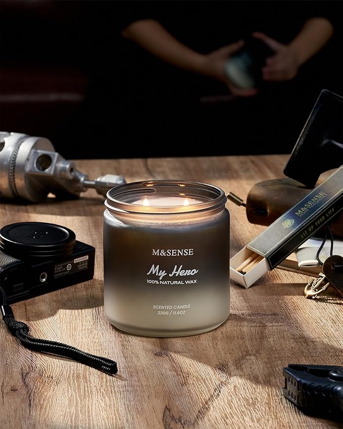 M&SENSE Cedarwood Pepper Men Scented Candles for Holiday, 11.6oz 2 Wick Large Natural Soy Wax 70 Hours Long Lasting, Black Masculine Candles Home Fragrance Holiday Gift for Him