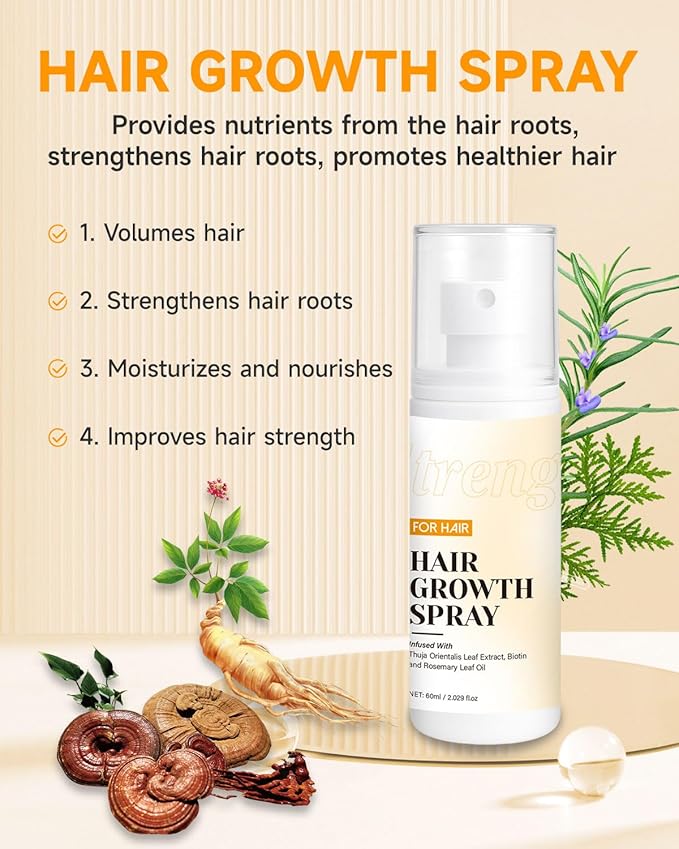 Hair Growth Spray, Hair Growth Oil Spray, with Biota Orientalis, Rosemary Oil & Biotin, Strengthens Hair Roots, Prevent Hair Thinning & Loss, Thicker Fuller Hair for Women & Men (2 pack, 3% Rosemary)