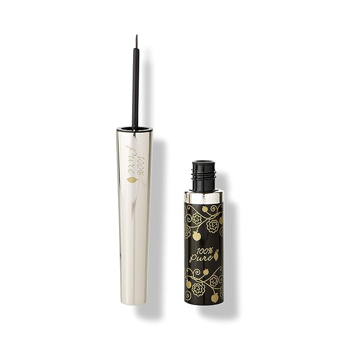 100% PURE Long Last Liquid Eye Liner - Natural, Water-Resistant & Smudge-Proof Easy to Apply Vegan Eye Makeup for All Skin Types - Fruit Pigmented Color Dark Chocolate (Brown) - 0.23 Fl oz