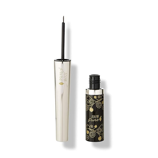 100% PURE Long Last Liquid Eye Liner - Natural, Water-Resistant & Smudge-Proof Easy to Apply Vegan Eye Makeup for All Skin Types - Fruit Pigmented Color Dark Chocolate (Brown) - 0.23 Fl oz