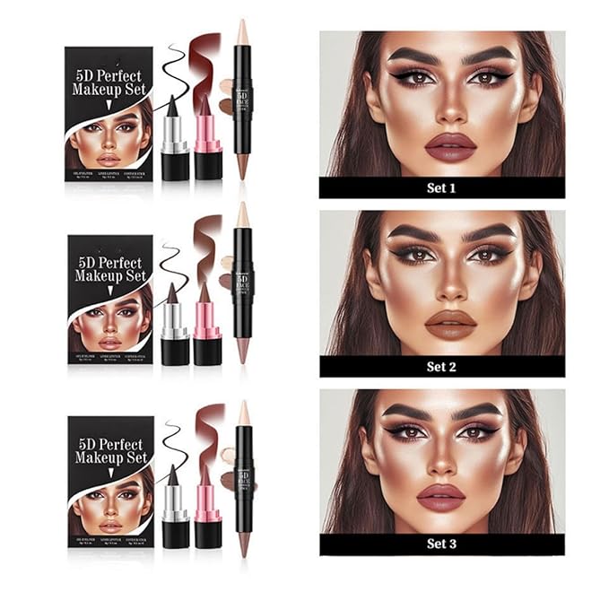 MAEPEOR Face Makeup Kit 5D Perfect Face Full Kit Contour Lipliner and Eyeliner Longlasting and Waterproof Face Makeup Set For Girls Women (Set 03)