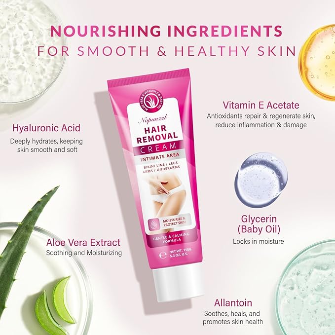 Hair Removal Cream for Women: Depilatory Cream for Intimate Areas and Pubic Area with Aloe Vera and Vitamin E - Hair Removal for Body Legs Arms Underarms Bikini - Fast Painless Soothing - 5.3 oz
