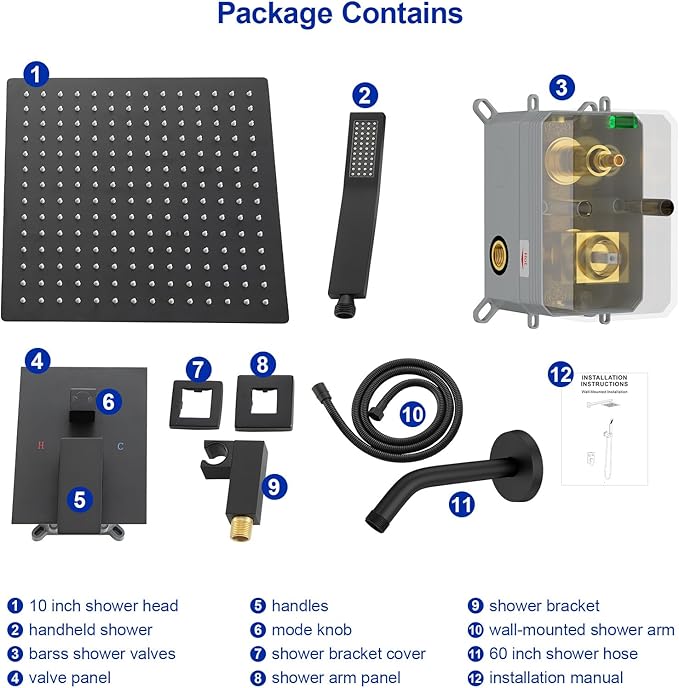 Dcolora Rainfall Shower System with Handheld, Matte Black Shower Faucet Set for Bathroom, Brass Valve, 304 Stainless Steel, Anti-Scald cUPC Certified (Matte Black, 8 Inch)
