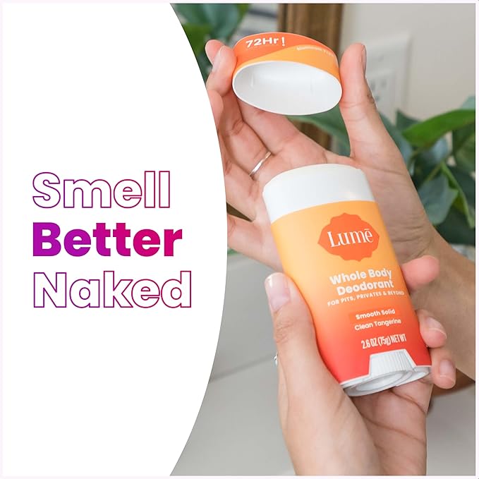 Lume Skin Care Gift Set for Women, Whole Body Deodorant Starter Pack -Smooth Solid Stick, Invisible Cream Tube, Acidified Body Wash Mini & Deodorant Wipes -Aluminum Free Odor Control (Clean Tangerine)
