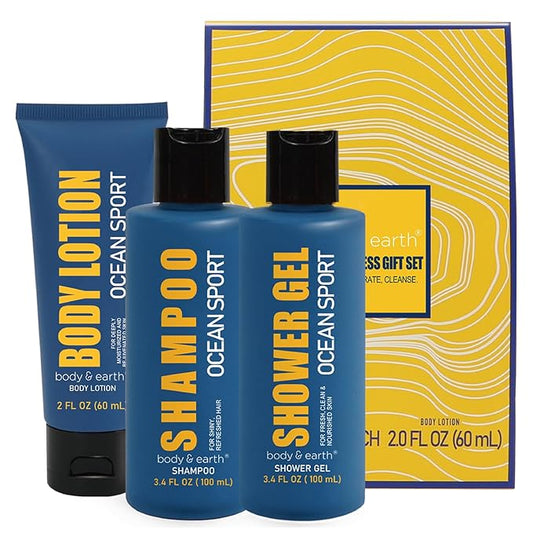 Bath and Body Gift Set for Men Body Wash Set with Fresh Ocean Scent Shower Gel, Body Lotion, Shampoo, Birthday Gifts for Men,regalos para hombre, Birthday Gifts for Him