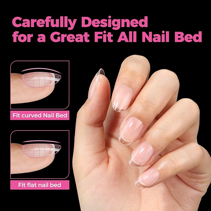 UNA GELLA Oval Gel Nail Tips, 312 Pcs Short Oval Round Nails Pre-Etched Half Matte Clear Acrylic Full Cover Press on Fake Nails No Filing Needed for DIY & Nail Extensions 12 Sizes