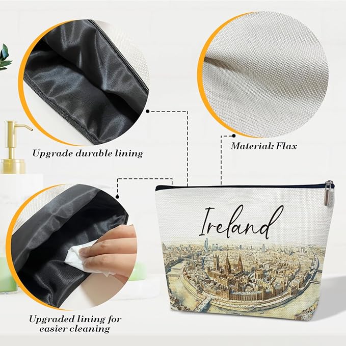 Ythuil Ireland Travel Gifts Makeup Bag, City Travel Cosmetic Bag for Purse, Watercolor Makeup Bags, Ireland Souvenir, Trip Favors for Traveller Lovers, City Themed Organizer