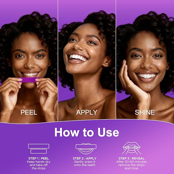 Purple Teeth Whitening Strips, 7 Treatments Whitening Kit with Mint Flavor, Enamel Safe, Gentle for Sensitive Teeth Whiten,Removes Stains for a Brighter Smile